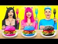 Dfi nourriture rose vs noire vs bleue  mukbang amusant avec de la nourriture de couleur par ratata