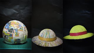 Make LUFFY straw hat out of newspaper | paper mache | Tin DIY