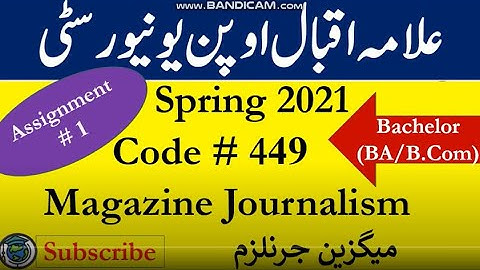 AIOU Code 449 Solved Asignment No.1 Spring  2021 | Subject: Magazine Journalism | Level: Bachelor/BA