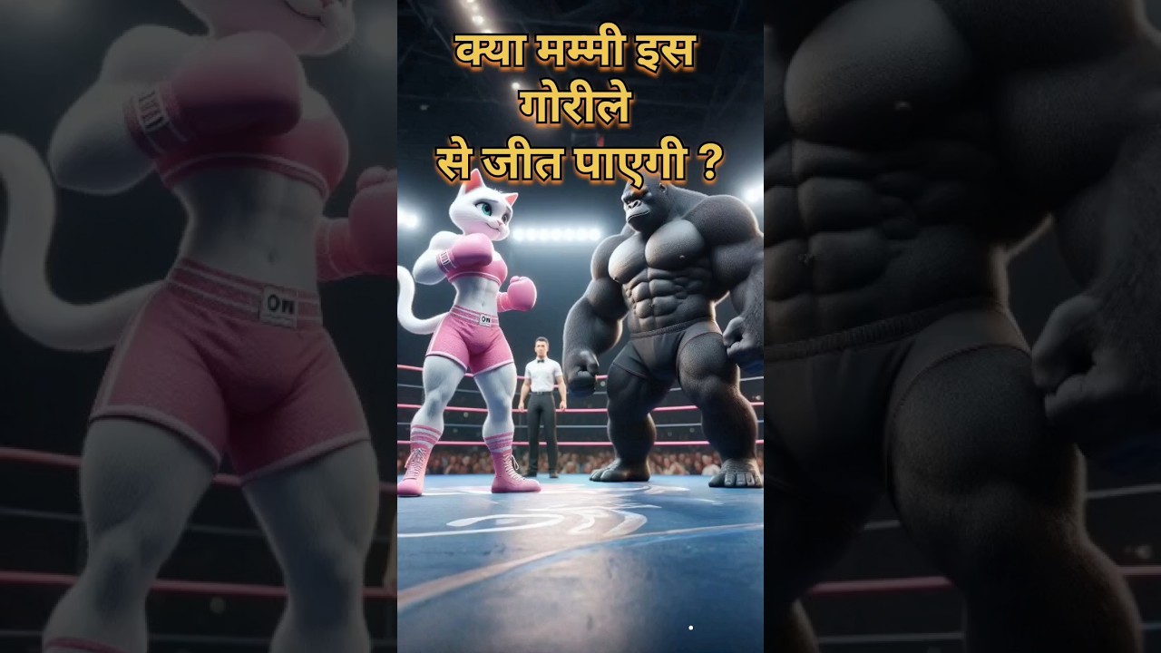 Little cat mom vs muscular gorilla😱