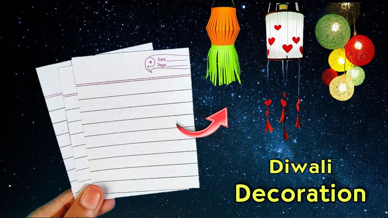 best 3 Diwali decoration ideas 💡, notebook paper aakash kandil, 3