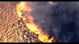 Raw helicopter video of kincade fire flames near geyserville