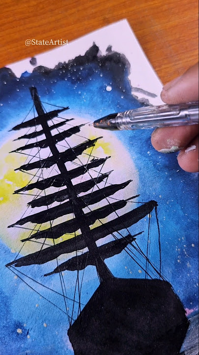 I tried to paint the sailing ship | Moonlight Painting idea #art #painting #artwork #shorts