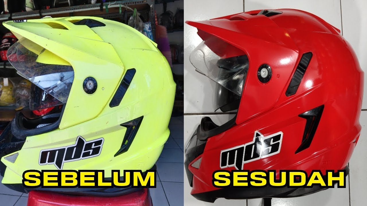 Repaint Helmet Red Color || DIY Tutorial Helm MDS Supermoto Warna Yellow Jadi Warna Merah Ferrari