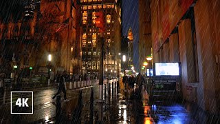 NYC Rainy Night in Downtown Manhattan ☔️ Walking Tour 4k