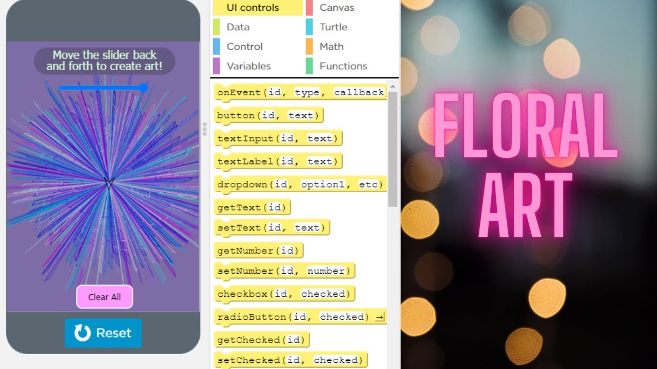 How to create Floral Art in app lab in code.org.