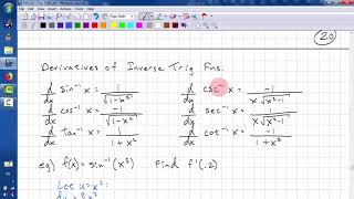 Calc 12 Chp 3.8 (2018) - Derivatives of Inverse Trig Fns