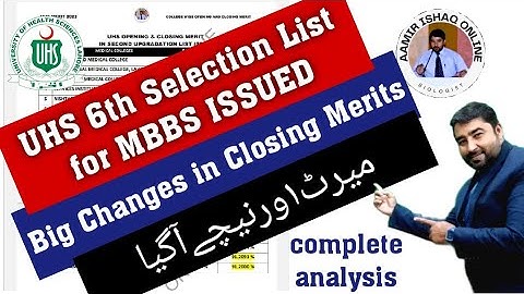 UHS 6th selection list for MBBS || College Wise Closing Merits 2023-24 || Complete Analysis