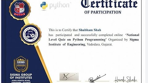 National Level Python Quiz with Certificate | Sigma Institute Vadodara Get Free Verified Certificate