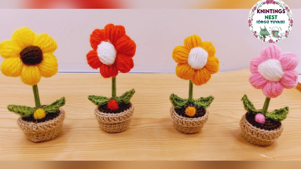 çok şeker oldular🌷tığ işi saksıda çiçek yapımı /tığ işi süs çiçek yapımı