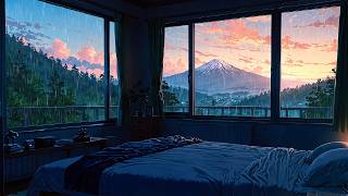 Rainy Sunset Over Distant Peaks From a Cozy Corner Room | 10 Hours of Calm & Focus