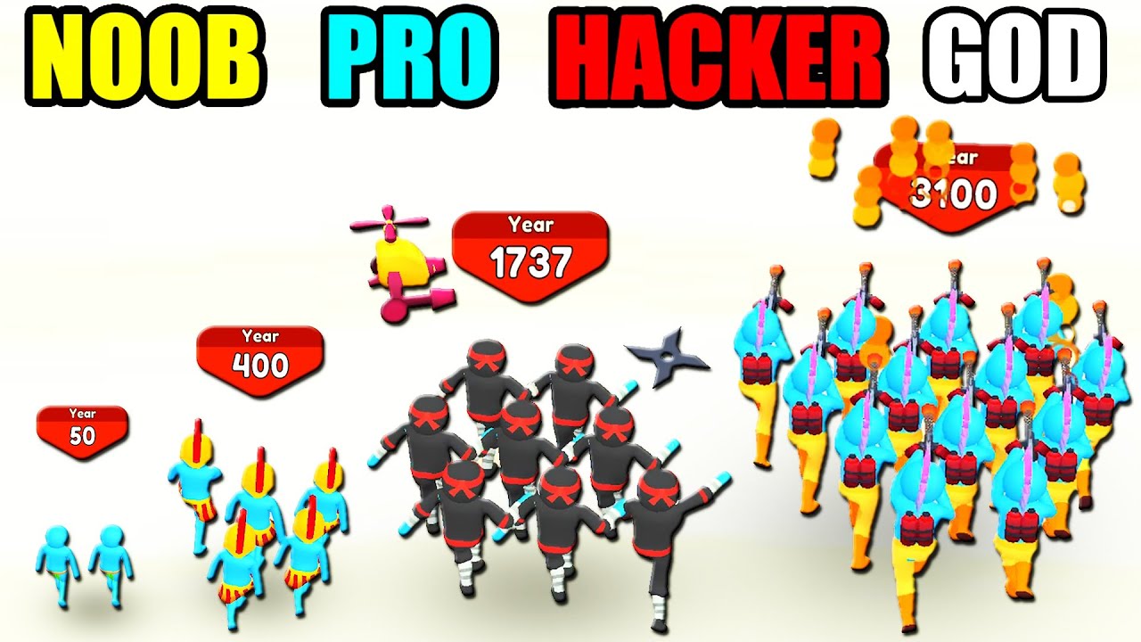 NOOB vs PRO vs HACKER vs GOD in Crowd Evolution