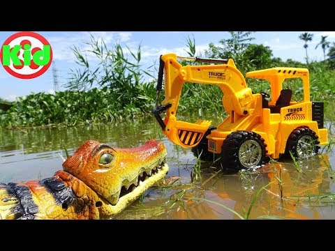 Xe máy xúc, xe ô tô tải và cá sấu khổng lồ - đồ chơi trẻ em B273T Kid Studio