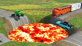 Trains vs Giant Crater | BeamNG Drive