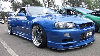 Blue Nissan Skyline R34 GT-T w/ Work Meister Wheels