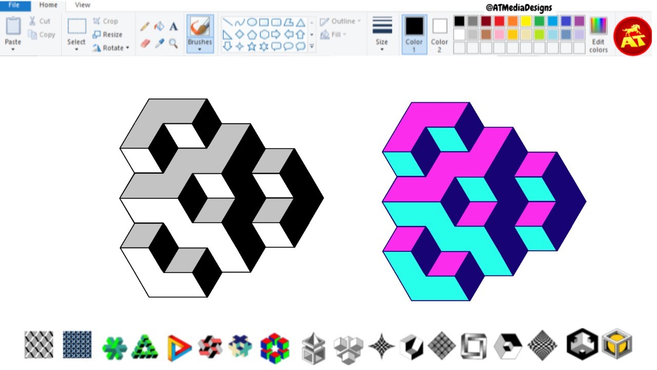 103.3D Illusion Art in MS Paint 🎨 | Easy Optical Illusion Drawing with ...