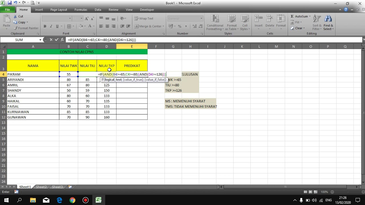 Contoh pengunaan multi if pada microsoft excel youtube
