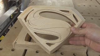 Superman logo in wood and test at 45 and 0 degree raster