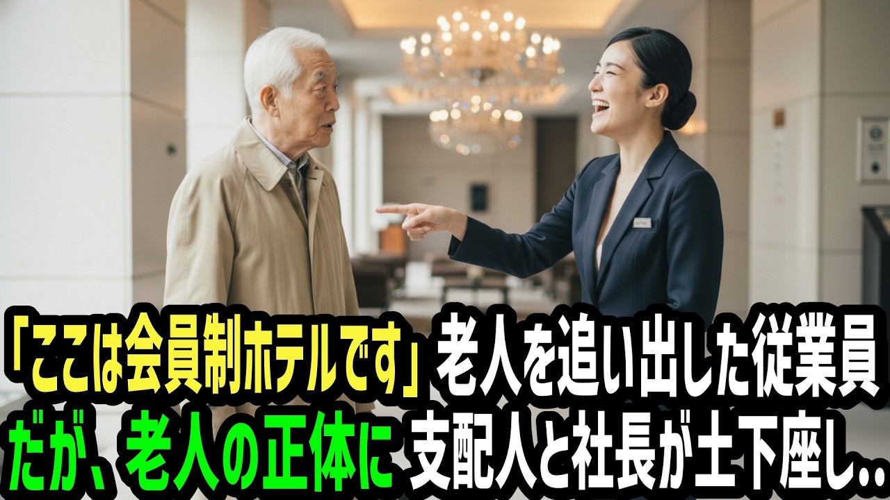 「ここは会員制ホテルです！」ボロい老人を追い出そうとした従業員の女性。だが、老人の正体にホテル支配人と社長が土下座し、全員が凍りついた！