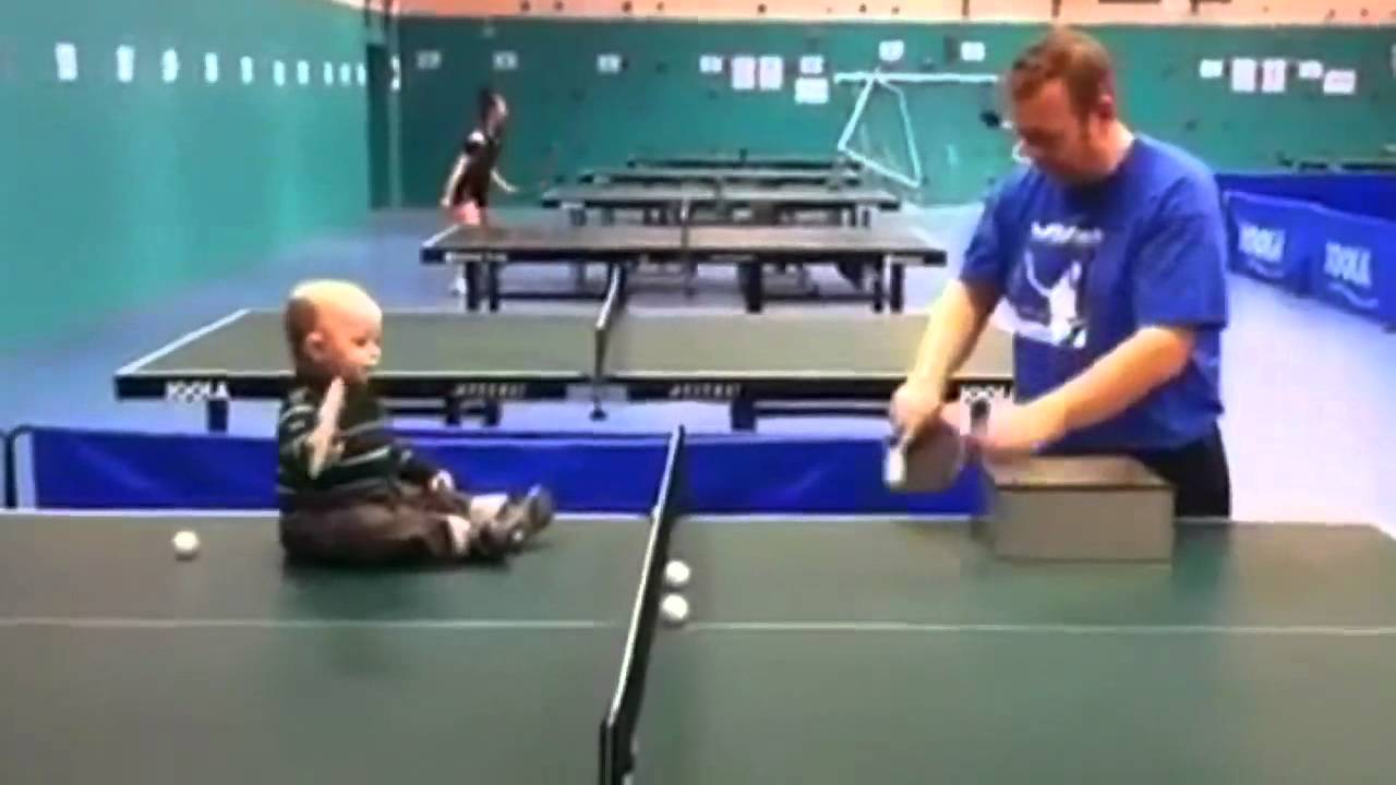 Amazing 18 month-old baby masters the art of ping pong