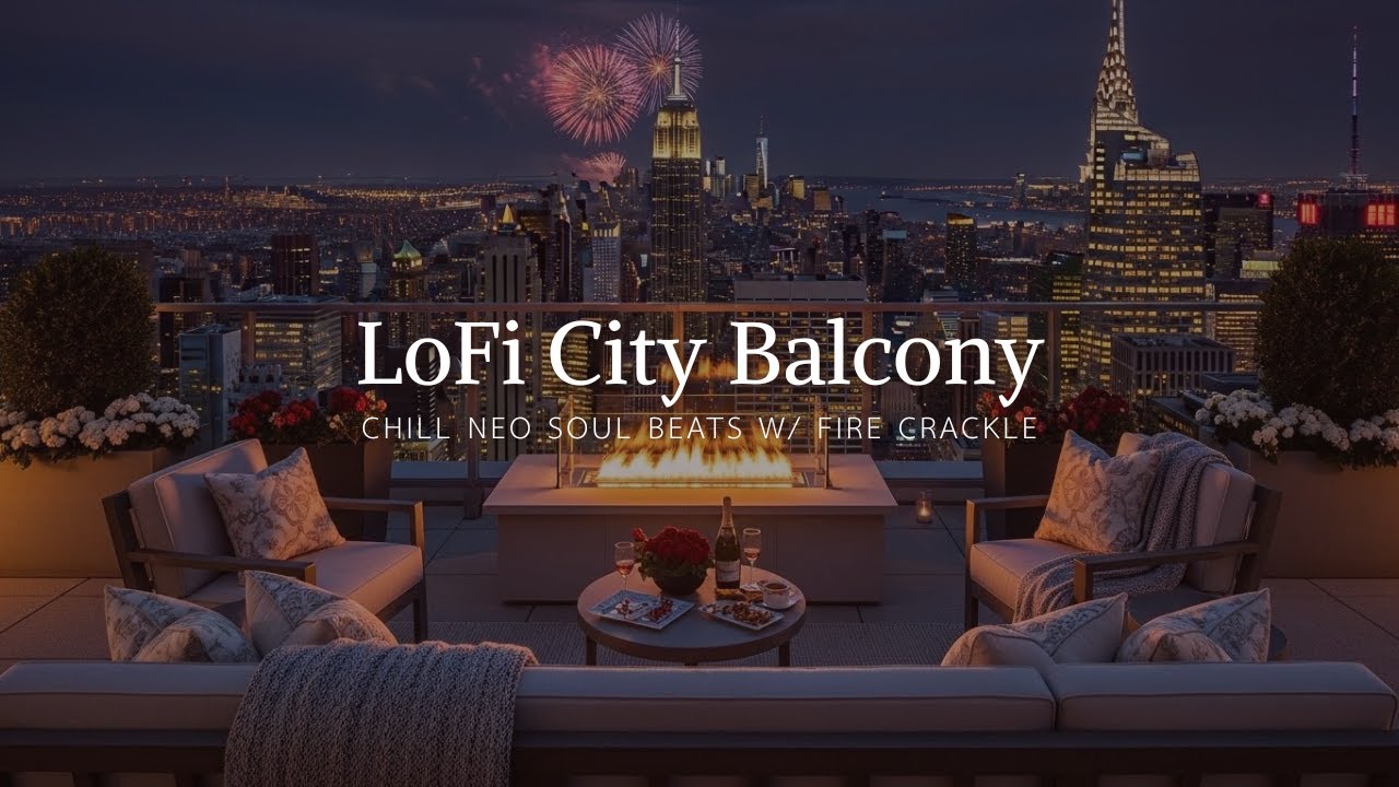 City Balcony LoFi 🌙 Chill Neo Soul Beats & Fire Crackle