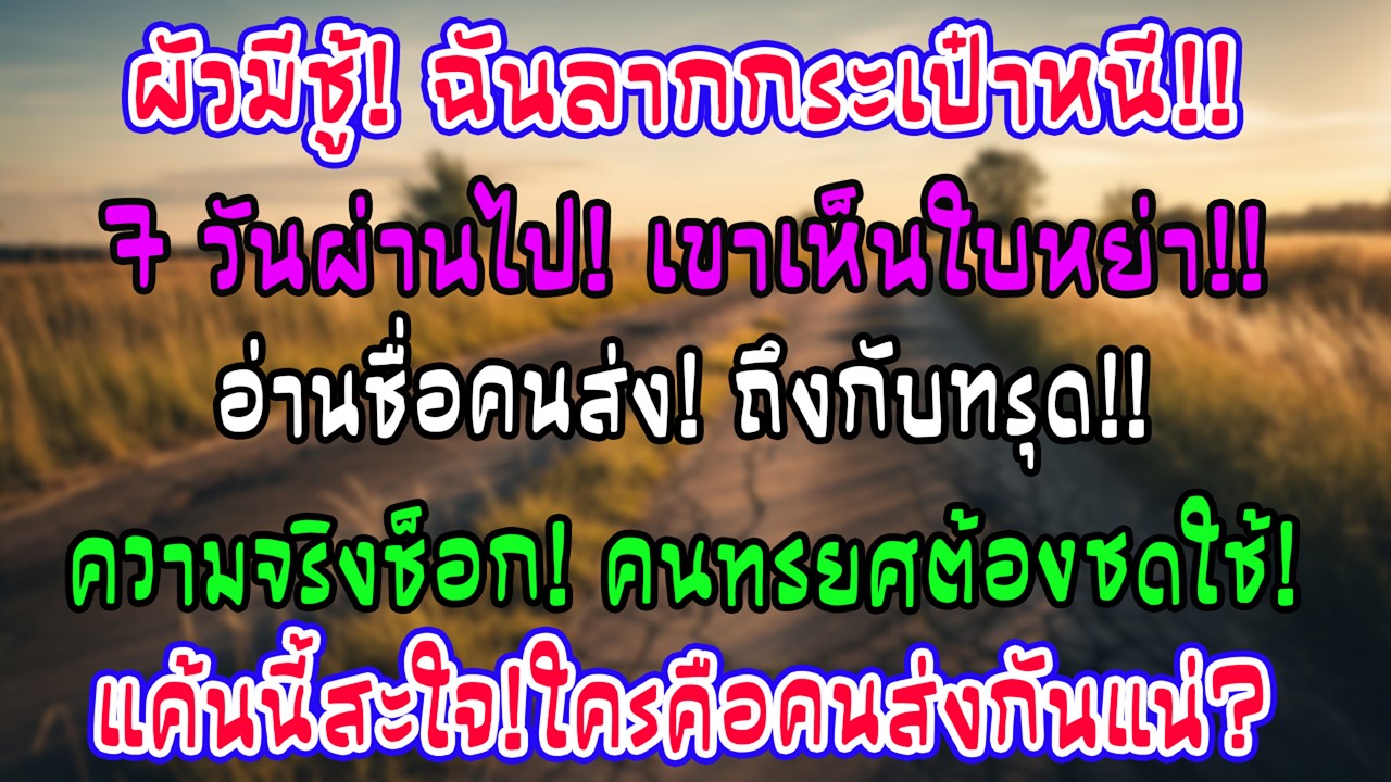 รู้ผัวนอนกับชู้จึงหนีไป 7วันหลังเจอใบหย่าบนโต๊ะ วินาทีอ่าน 