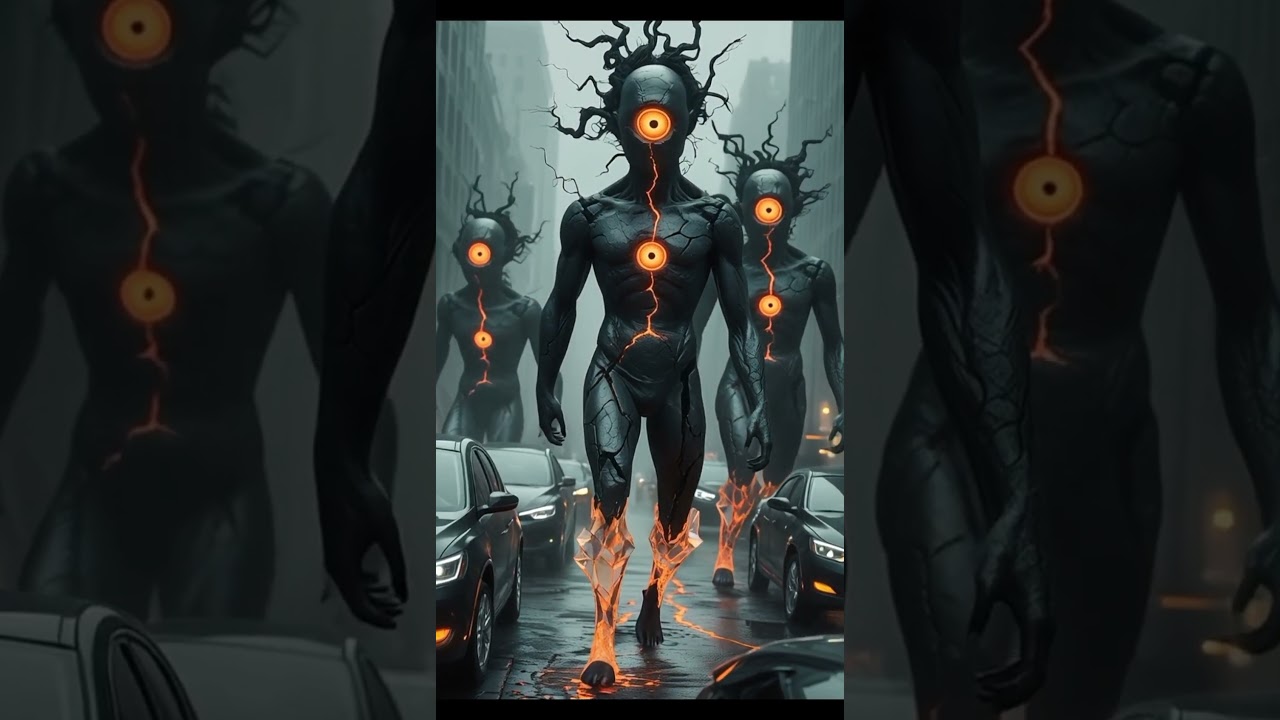 Parallel hair with luminous big eyes monster 