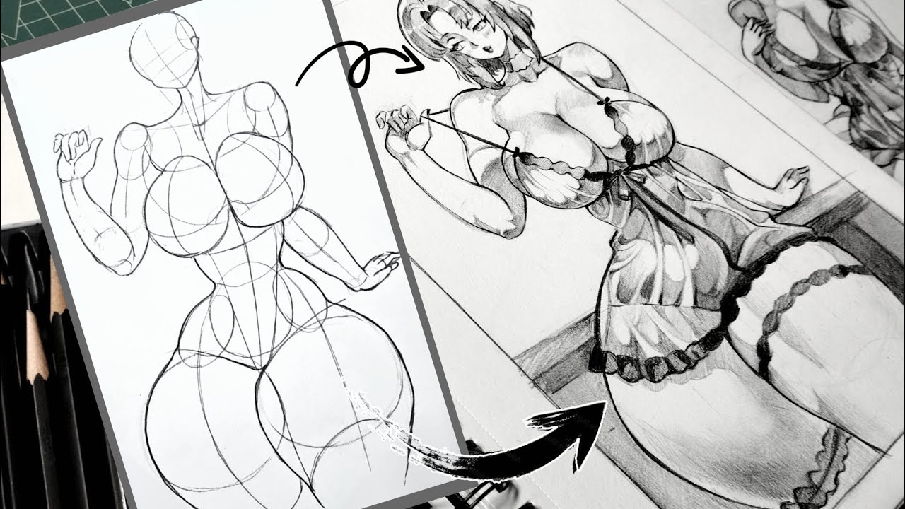 How to draw anime Body/Basic shape/curvy figure/cute girl/drawing tutorial 