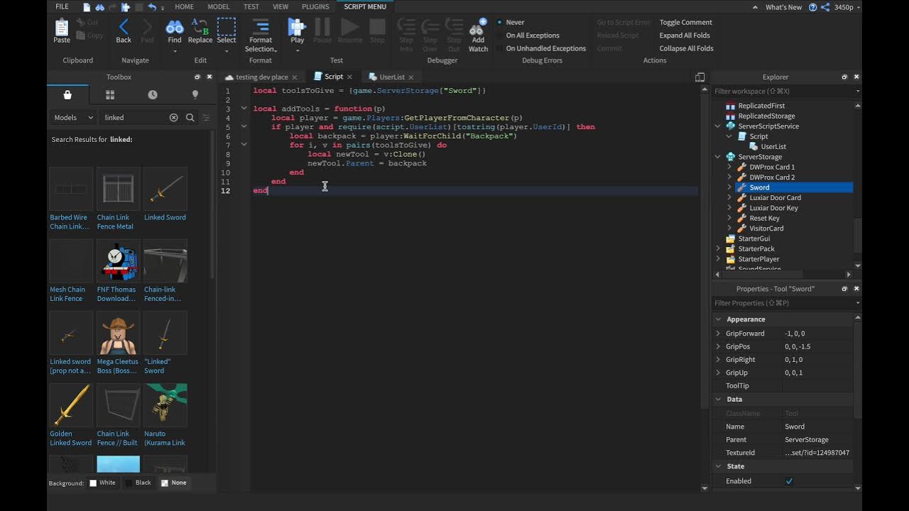 How to create a Local StarterPack Script to give tools to a player ...