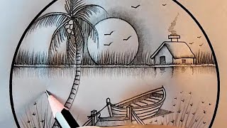 Learning Sunrise Circle Scenery Drawing with 2B Pencil | Easy Pencil Sketch Tutorial.August 20, 2025