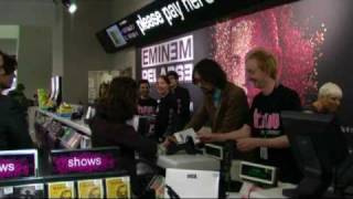 Jarvis Cocker working behind the counter in hmv, Oxford Street