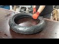 Changing a motorcycle tire with zip ties