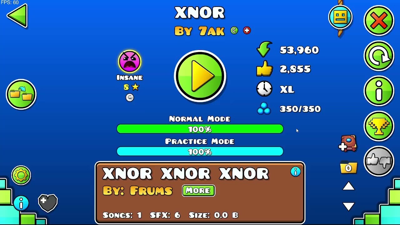 Geometry Dash Insane(★8)-XNOR by 7ak, 1 coin