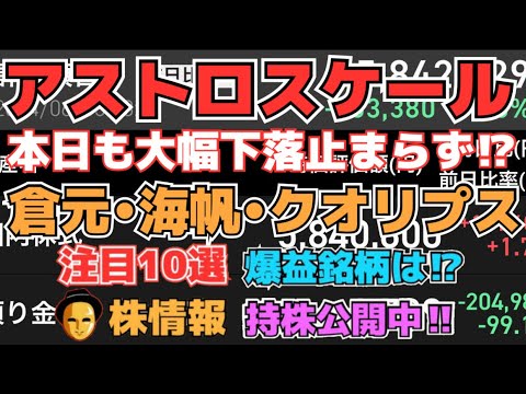 【株投資】『アストロスケール』本日も下落止まらず大幅安!?,『倉元製作所』終わらない上昇!?突き抜けるか⁉,『海帆』主の反撃止まらない!?上昇継続中!?【掲示板トレーダー】