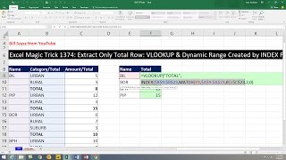 Excel Magic Trick 1374: Extract Only Total Row: VLOOKUP & Dynamic Range Created by INDEX Function