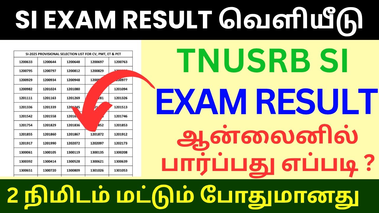 SI Exam Result check| TNUSRB SI exam Result