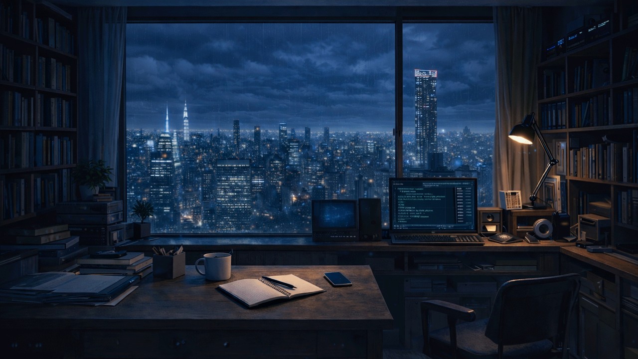 Rainy Top Floor Study Session 🌧️ | 1 Hour Calm Lo-fi for Deep Work