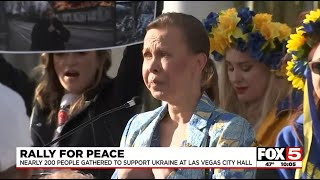 Oksana Baiul, Ukrainian figure skater & Olympic gold medalist, helps organize Las Vegas peace rally