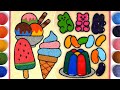 Drawing and coloring  ice cream pencils  gummy bear haribo jelly painting  satisfying