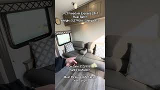 2021 Freedom Express 24FT Rear Bath! Weighs 5,574Lbs Sleeps 4-5 On Sale $20,990! $245 A Month! Huge