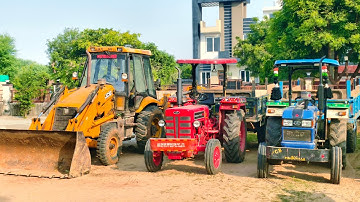 JCB 3dx Machine and Tractor Got Stuck in Mud Trolley Mahindra 575 Di Swaraj 855 Fe New Holland 3630