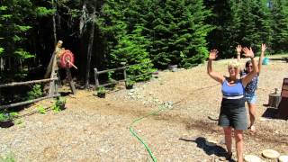 Tina demonstrating her axe throwing skills