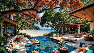 Quiet Fall Seaside Café Jazz | Morning Villa Ambience with Gentle Jazz Music for Stress Relief screenshot 5