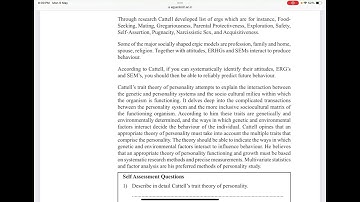 IGNOU MPC 003- PERSONALITY THEORIES &ASSESSMENT, RAYMOND CATTELL TRAIT THEORY, BLK 3, UNIT 2, PART 1