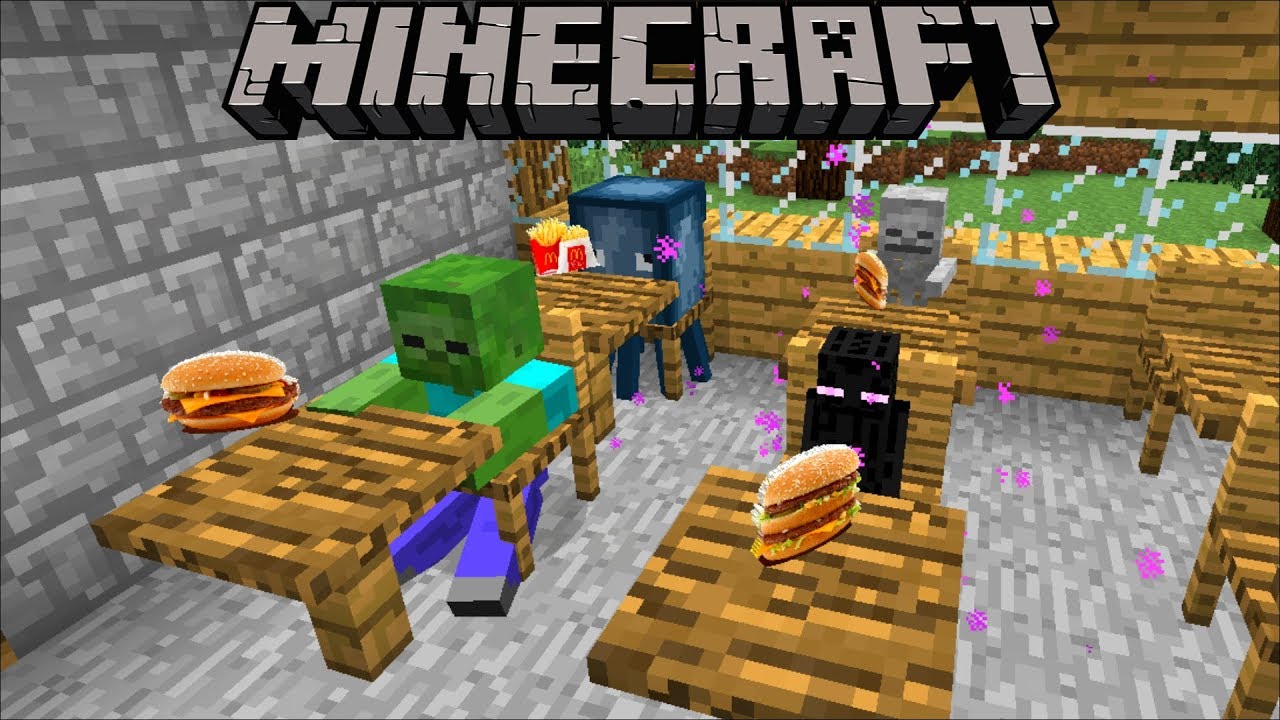 Minecraft MONSTER SCHOOL VISIT MCDONALD'S / MARK THE FRIENDLY ZOMBIE TAKE DAYCARE OUT !! Minecraft