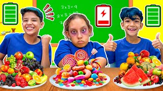 MC Divertida e amigos aprendem sobre comida saudável na escola | Healthy Food Video for Kids