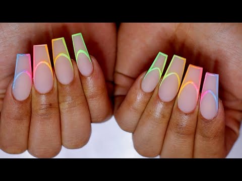 HOW TO: Rainbow French Outline Nails | One Ball Method For Beginners! | Acrylic Nails Tutorial