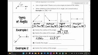 Lesson 1.5 - Classifying Angles/Angle Addition Postulate