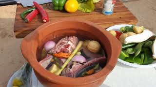 مدفون اللحم بالفخار food campingtripMeat feather casserole with chicken broth, vegetables and rice
