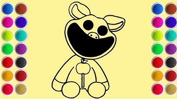 Draw and Coloring Picky Piggy Smiling Critters from Poppy Playtime Chapter 3 - Sand Painting